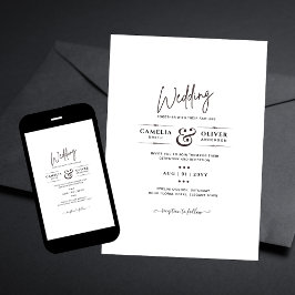 Printed OR Digital Download Wedding INVITE White Einladung