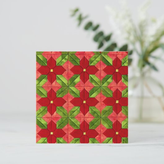 Printed Patchwork Poinsettia Pattern Scrapbook Einladung (Stehend Vorderseite)