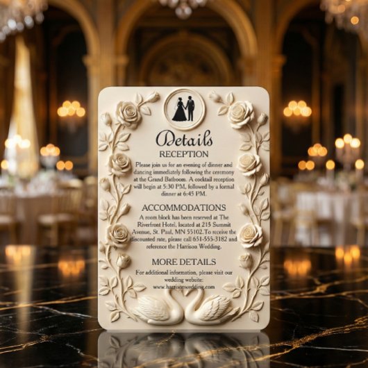 Printed Relief Floral Swans Ornate Cream Begleitkarte