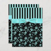 PRINTED RIBBON Aqua Blue, Black Strip RSVP Card (Vorne/Hinten)
