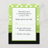 PRINTED RIBBON Black, Green Damask Repcard RSVP Karte (Rückseite)
