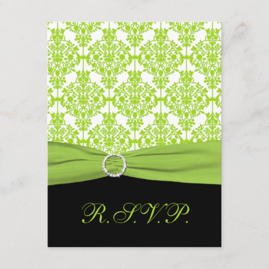 PRINTED RIBBON Black, Green Damask Repcard RSVP Karte (Vorderseite)