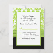 PRINTED RIBBON Black, Green Damask Repcard RSVP Karte (Rückseite)