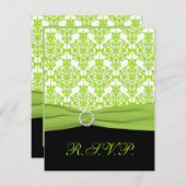 PRINTED RIBBON Black, Green Damask Repcard RSVP Karte (Vorne/Hinten)