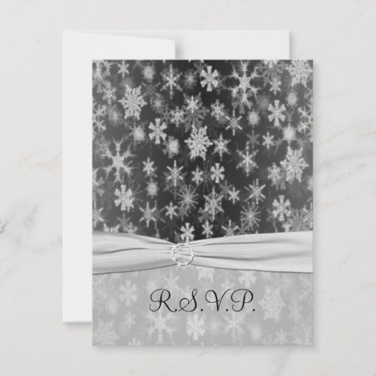 PRINTED RIBBON Black, Silver Snowflakes Repcard RSVP Karte (Vorderseite)