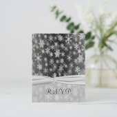 PRINTED RIBBON Black, Silver Snowflakes Repcard RSVP Karte (Stehend Vorderseite)