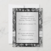 PRINTED RIBBON Black, Silver Snowflakes Repcard RSVP Karte (Rückseite)