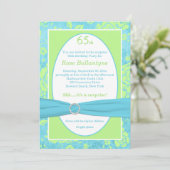 PRINTED RIBBON Blue, Green 65. Geburtstag Einladun Einladung (Stehend Vorderseite)