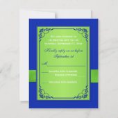 PRINTED RIBBON Blue Green Floral Hearts Repcard RSVP Karte (Rückseite)