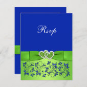 PRINTED RIBBON Blue Green Floral Hearts Repcard RSVP Karte (Vorne/Hinten)