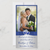 PRINTED RIBBON Blue, Silver Wedding Foto Card Dankeskarte (Vorderseite)