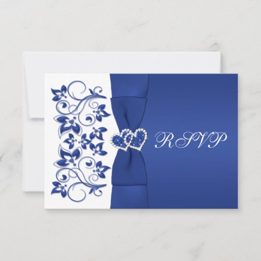 PRINTED RIBBON Blue, White Floral Repcard RSVP Karte (Vorderseite)
