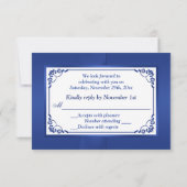 PRINTED RIBBON Blue, White Floral Repcard RSVP Karte (Rückseite)