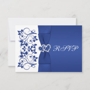 PRINTED RIBBON Blue, White Floral Repcard RSVP Karte
