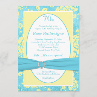 PRINTED RIBBON Blue Yellow 70. Geburtstag Einladun Einladung