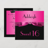 PRINTED RIBBON Hot Pink, Schwarzer Sweet 16 Einlad Einladung (Vorne/Hinten)