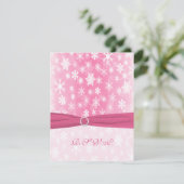 PRINTED RIBBON Pink, White Snowflakes Repcard RSVP Karte (Stehend Vorderseite)
