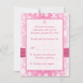 PRINTED RIBBON Pink, White Snowflakes Repcard RSVP Karte (Rückseite)