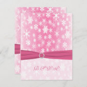 PRINTED RIBBON Pink, White Snowflakes Repcard RSVP Karte (Vorne/Hinten)