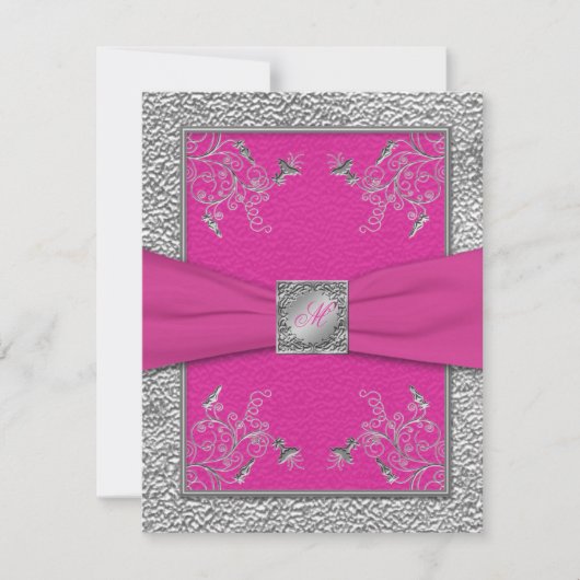 PRINTED RIBBON Raspberry Pink, Pewter RSVP Card (Vorderseite)