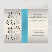 PRINTED RIBBON Silver Aqua Black Floral Repcard RSVP Karte (Rückseite)