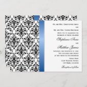 Printed Royal Blue Ribbon and Damask Wedding Einladung (Vorne/Hinten)