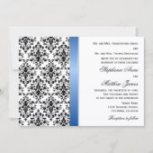 Printed Royal Blue Ribbon and Damask Wedding Einladung (Vorderseite)