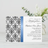 Printed Royal Blue Ribbon Damask Brautparty Einladung (Stehend Vorderseite)