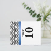 Printed Royal Blue Ribbon Damask Tischnummer (Stehend Vorderseite)