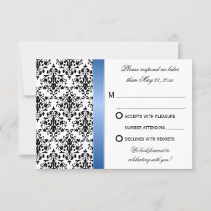 Printed Royal Blue Ribbon Damask Wedding UAWG Einladung