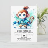 Printed spielful Monkey Birthday Einladung (Stehend Vorderseite)