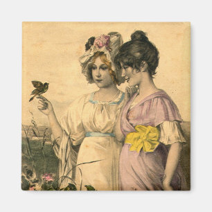 Printemps Springtime Young Women Vintag Art Magnet