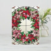 Printflorale Poinsettia Wreath Hartglas Einladung (Stehend Vorderseite)