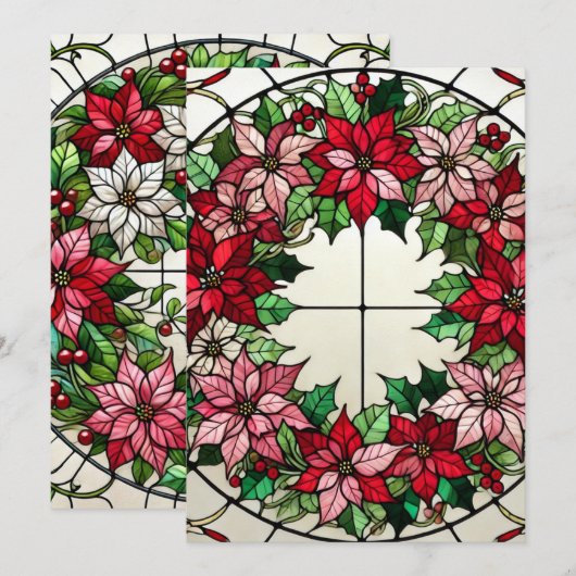 Printflorale Poinsettia Wreath Hartglas Einladung (Vorne/Hinten)