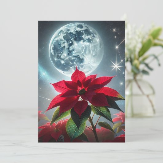 Printmoonlight Poinsettia Scrapbook Paper Einladung (Stehend Vorderseite)