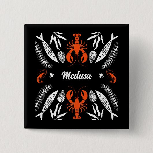 Prints von Meeresfrüchten Art Deco Button (Vorderseite)