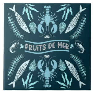 Prints von Meeresfrüchten Art Deco Fliese