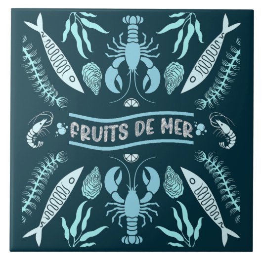 Prints von Meeresfrüchten Art Deco Fliese (Vorderseite)