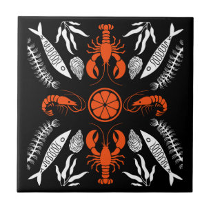 Prints von Meeresfrüchten Art Deco Fliese