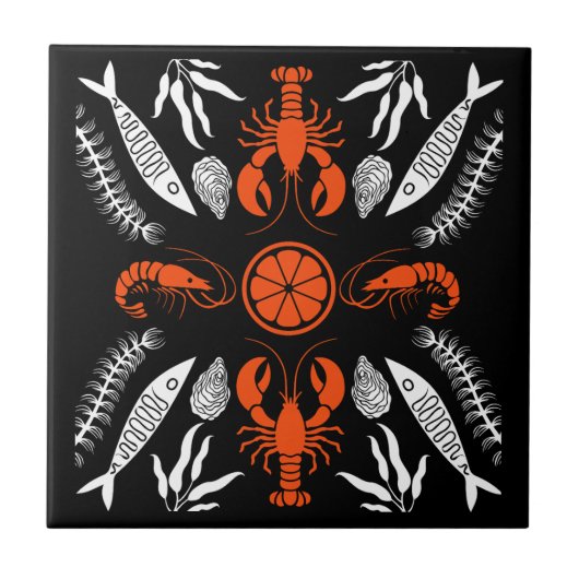 Prints von Meeresfrüchten Art Deco Fliese (Vorderseite)