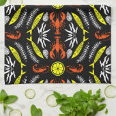 Prints von Meeresfrüchten Art Deco Geschirrtuch (Gefaltet)