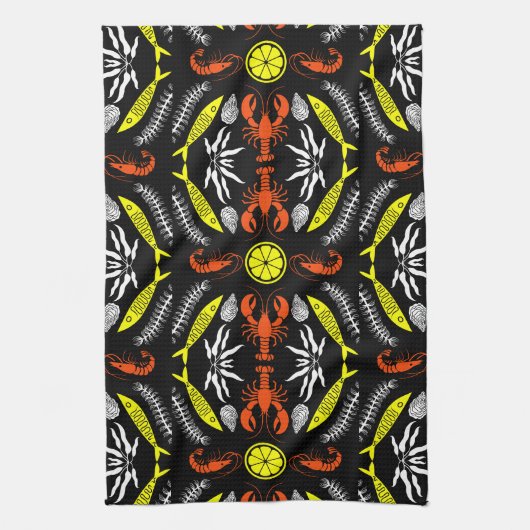 Prints von Meeresfrüchten Art Deco Geschirrtuch (Vertikal)