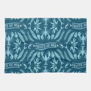 Prints von Meeresfrüchten Art Deco Geschirrtuch