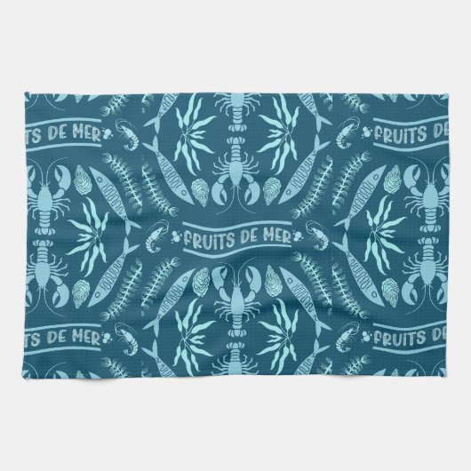 Prints von Meeresfrüchten Art Deco Geschirrtuch (Horizontal)