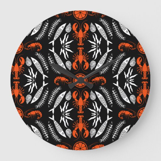 Prints von Meeresfrüchten Art Deco Große Wanduhr (Vorderseite)