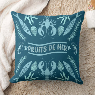 Prints von Meeresfrüchten Art Deco Kissen