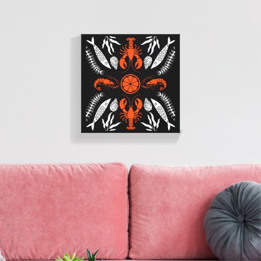 Prints von Meeresfrüchten Art Deco Leinwanddruck (Insitu (Wohnzimmer))
