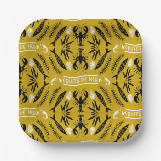 Prints von Meeresfrüchten Art Deco Pappteller (Vorderseite)