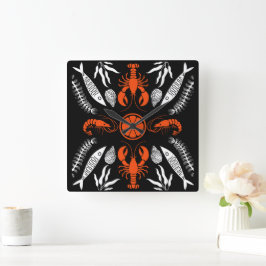 Prints von Meeresfrüchten Art Deco Quadratische Wanduhr