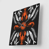 Prints von Meeresfrüchten Art Deco Quadratische Wanduhr (Winkel)